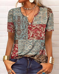Denise - Blusa boho con scollo a V e bottoni per donne
