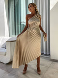 Rachael - Abito piegato elegante con spalla floreale per donne
