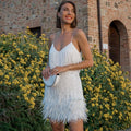 Meera - Abito Corto da Festa Piume, Elegante & Appariscente