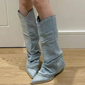 Estrid - Stivali alti al ginocchio in denim per donne
